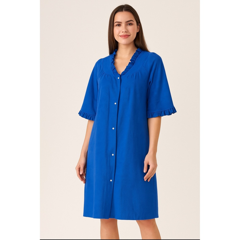 Serenity Robe Blue Womens Size M 3/4‎ Sleeve Snap Button Front Ruffled NWT